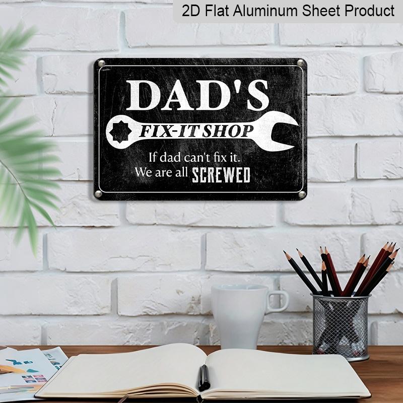 2D Flat, 1pc Dad's Fix-It Shop Aluminium Sign 8x12 Inch - Wrench Design, "If Dad Can't Fix It" Quote, Garage & Workshop Decor, Father's Day Gift for