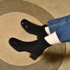 Elastic boots women's autumn and winter new simple temperament square head short boots black fashion boots thick heel cotton boots