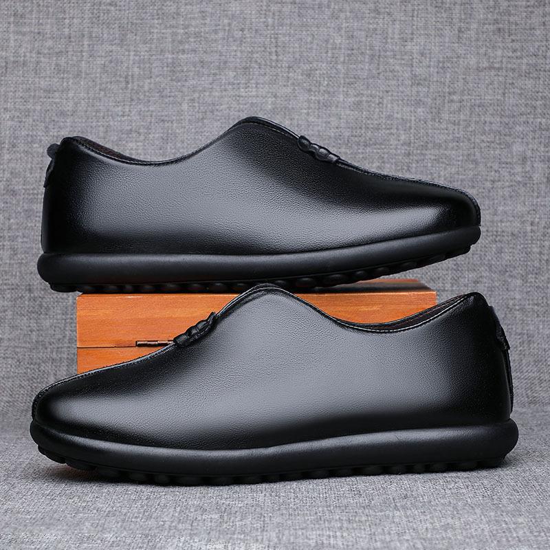 

Spring and summer new old Beijing cloth shoes men s casual leather medium and old shoes first layer cowhide men s shoes 44 чёрный