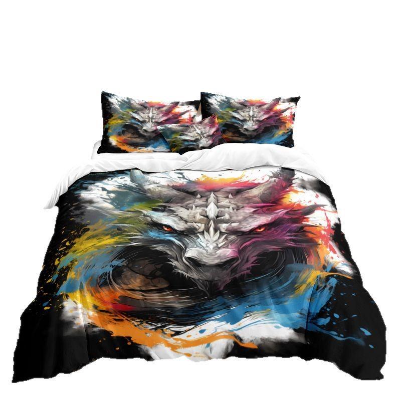 Wolf Head Series 3D Digital Printing Three-Piece Bedding Kit Sheet Quilt Cover