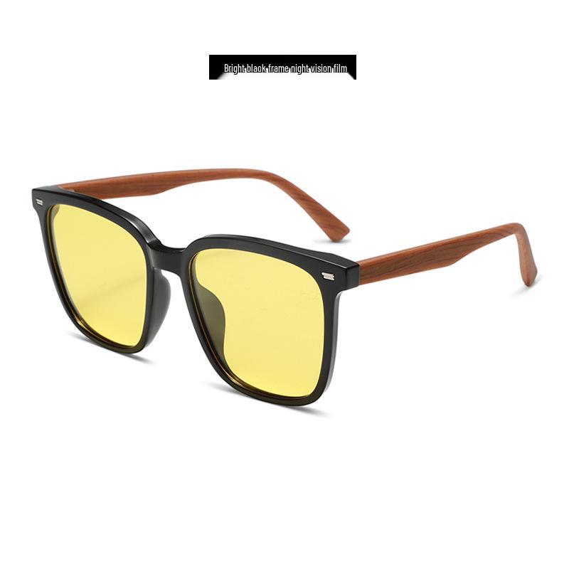 Women's Polarized Anti-UV Sunglasses with Fashionable TR Frame and Wood Grain Arms, Anti-Glare Driving Glasses