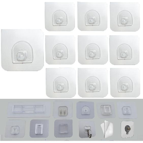 12 PCS Wall Mounted Replacement Sticky pads for Kitchen Bathroom Shower Caddy Organizer Rack Holder Nail Free Adhesive Hooks (Square)