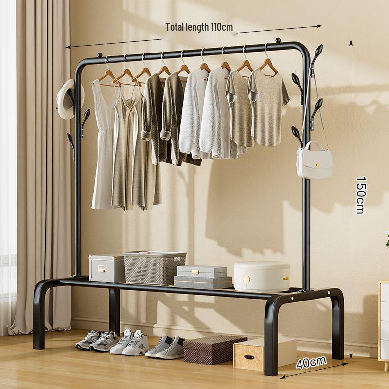 Indoor Double-Rod Floor-Standing Clothes Rack for Balcony or Bedroom