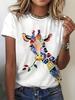 Rundhals Kurzarm Aquarell Giraffe Blumendruck T-Shirt Damen Outfits Lässig Tägliche Kleidung Sommer Damenkleidung