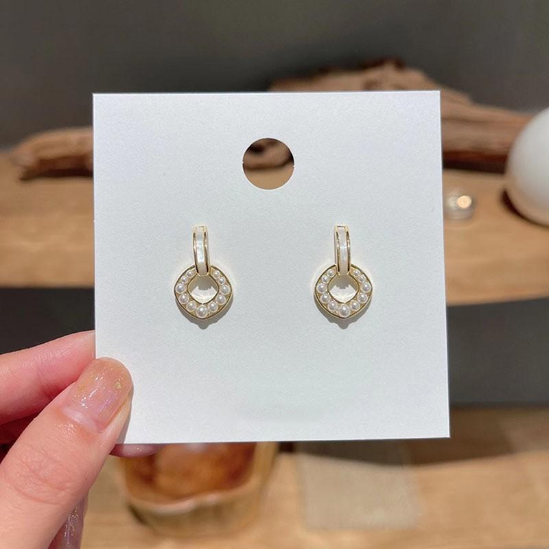 925 Silver Needle Temperament High-end Full Diamond Pearl Earrings Women's ins Wind Geometric Earrings Korean Light Luxury Earrings