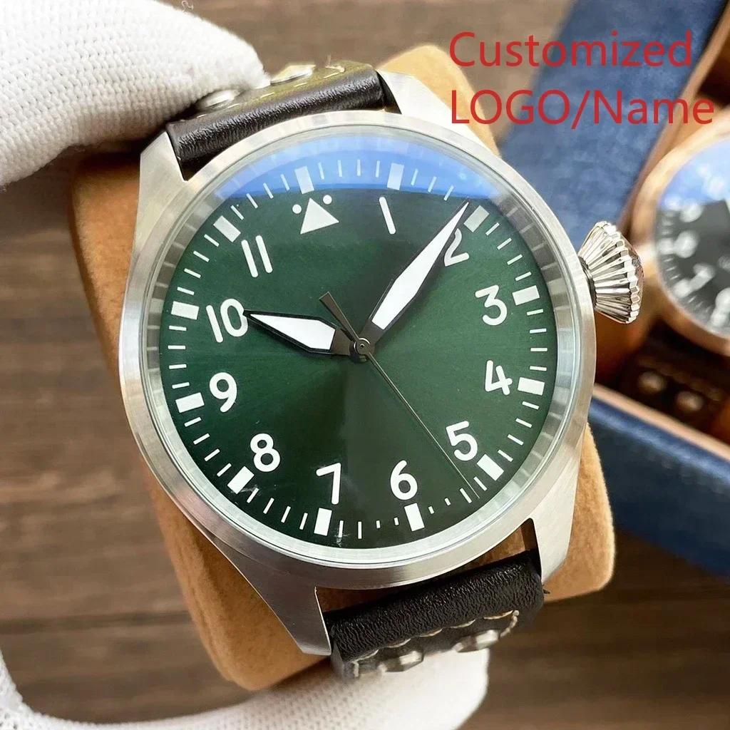 A11 Store Customized Watch  Men Pilots Automatic l Watch Stainless Steel Brown Leather Green Black Dial Fashion Big Watches