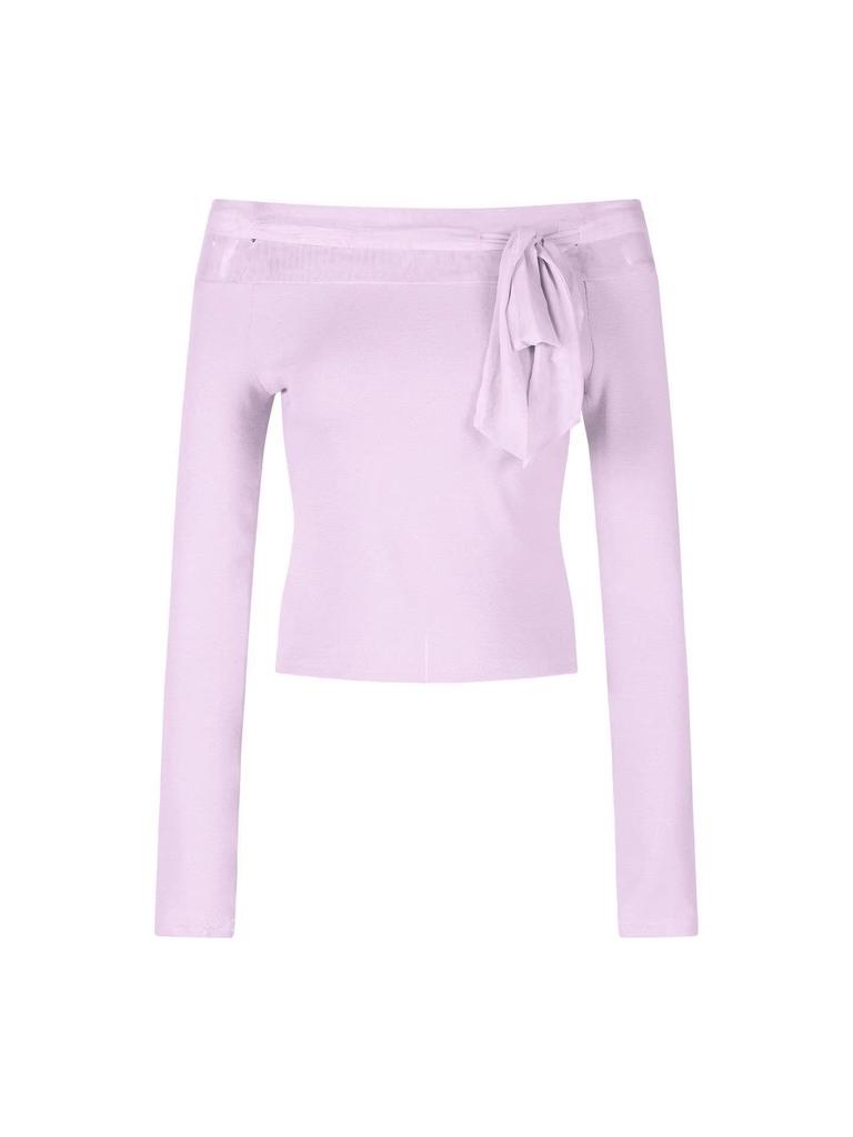 Women's Purple Mesh Lace-Up One-Shoulder Knit Top - Autumn/Winter, Slim-Fit, Off-Shoulder Long Sleeve, Stunning Pure Desire Style