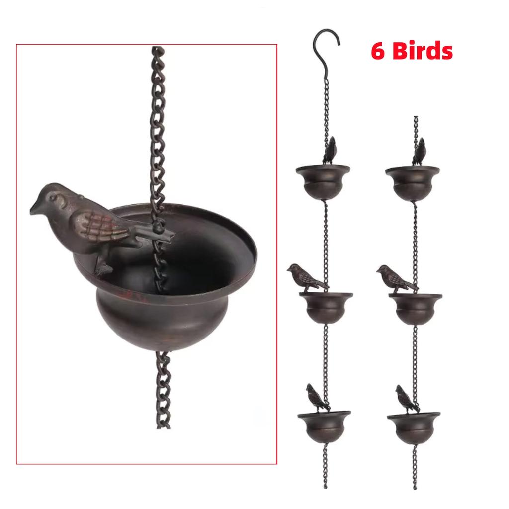 4/6/8Pcs Mobile Birds on Cups Rain Chain Garden Outdoor Courtyard Iron Art Decoration Retro Metal Pendant Crafts Rain Chain 1set