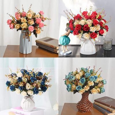 Silk Lifelike Rose Flowers Multicolor Simulation Plants Leaves  Wedding Ornament