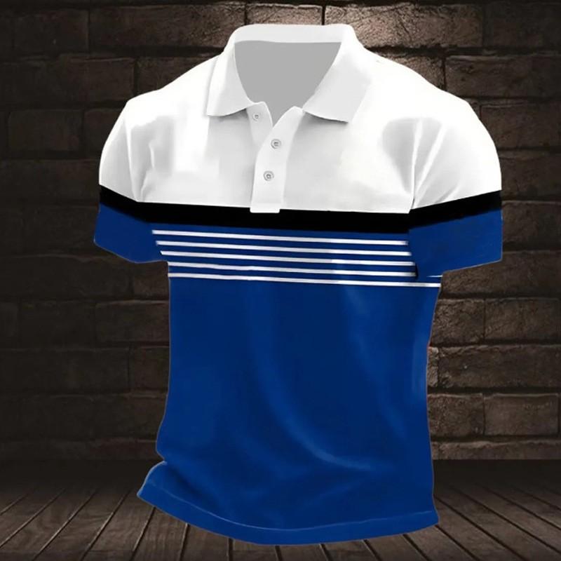 Spring Autumn Men Clothes Short Sleeve Stripe Polo Shirt Men Business Casual Tops Golf Polo Shirt