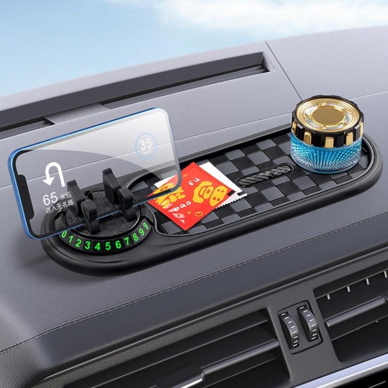 360 Degree Adjustable Car Phone Mount with AntiSlip Dashboards Holder Integrated Parking Number Sign for Mobile Device
