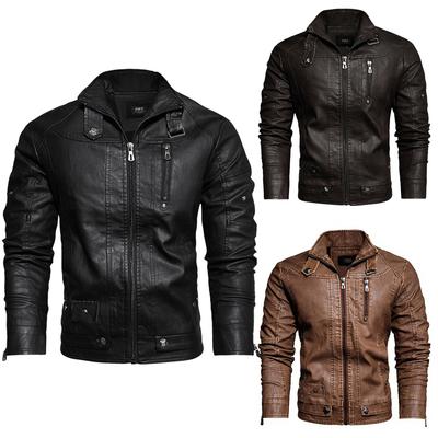 Herren Revers Lederjacke Hohe Qualität Kunstleder PU Jacke Motorradjacke