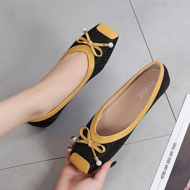 Comfortable Flats Womens Casual Loafers Ballet Flats With Bowknot Dressy Shoes Antislip Square Toe Flat Shoes Lightweight Walking Shoes For Women