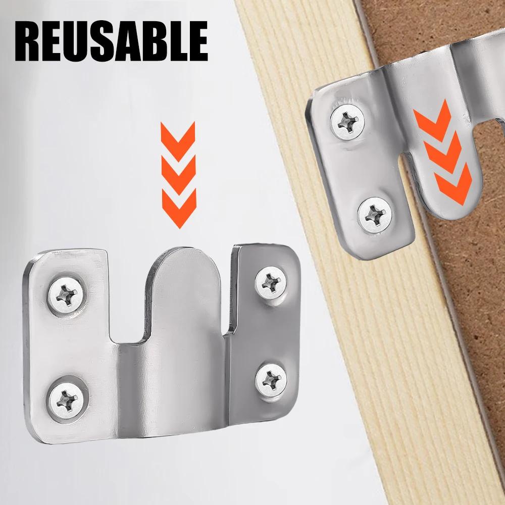 1-10Set Flush Mount Bracket Joint Hook Insert Picture Frame Hangers Interlock Hanging Buckle Stainless Steel Furniture Connector