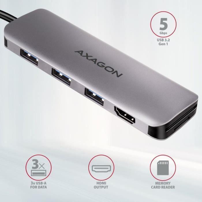 Hub USB - AXAGON - HMC-HCR3A - 3 ports USB-A - HDMI - SD/microSD - USB-C 3.2 Gen 1