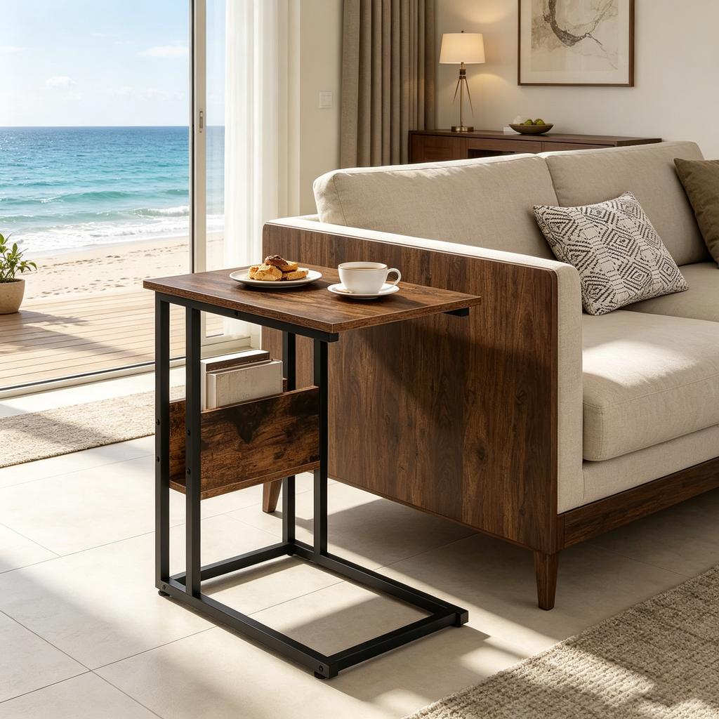 C-Shape Design Sofa Table, Small Coffee Table, Narrow Side Table, Laptop Table (table only)