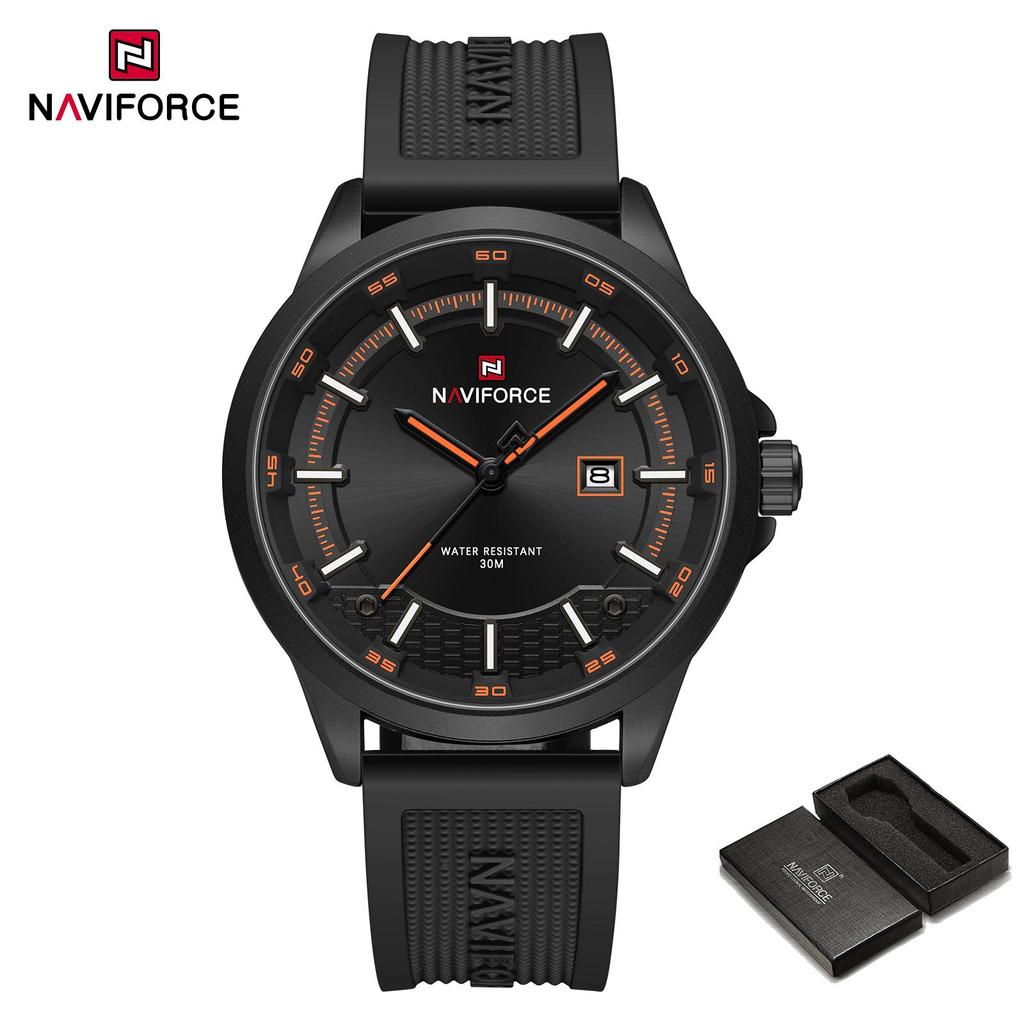 NAVIFORCE Men's Watch Quartz Calendar Luminous Hands Waterproof Silica Strap Round Simple Dial Fashion Casual Watch for Men NF9248T