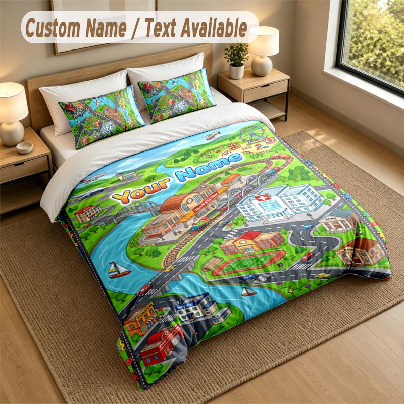 Adventure Journey Theme Personalized 3Pcs Bedding Set Custom Text & Name 1 Sheet 2 Pillowcases Household Bedding 1pc