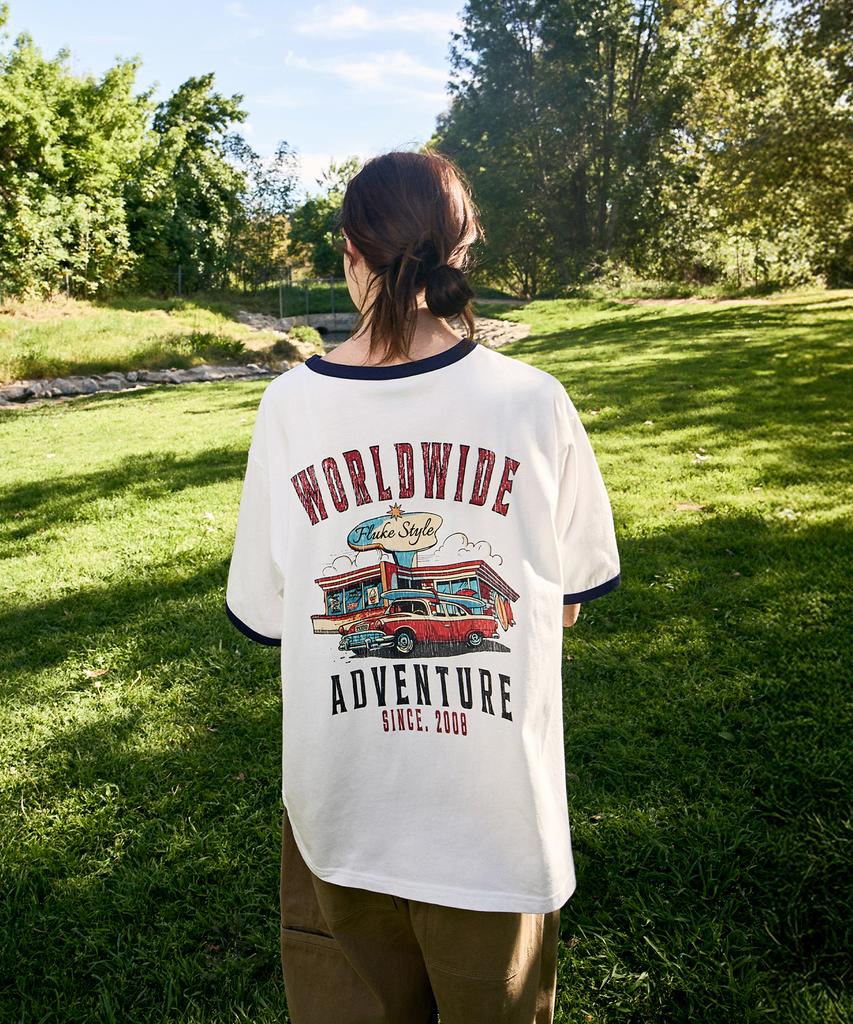 Peullukeu Worldwide Adventure Ringer Short Sleeve T-Shirt White Fst347