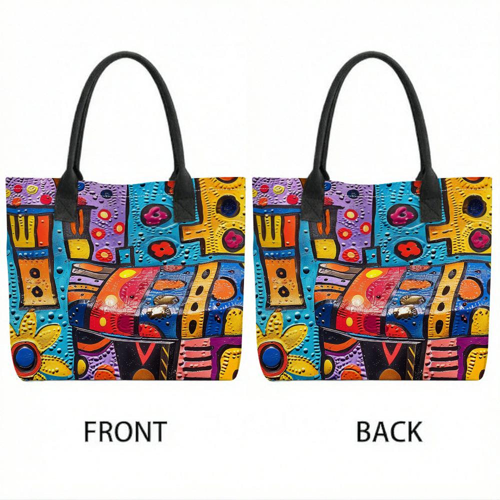 Colorful Art Printed Tote Bag Casual Large Capacity Shoulder Handbag for Daily Use