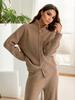 Women's European & American Style Thick Knit Zipper Cardigan Sweater + Wide-Leg Pants Two-Piece Set for Autumn/Winter