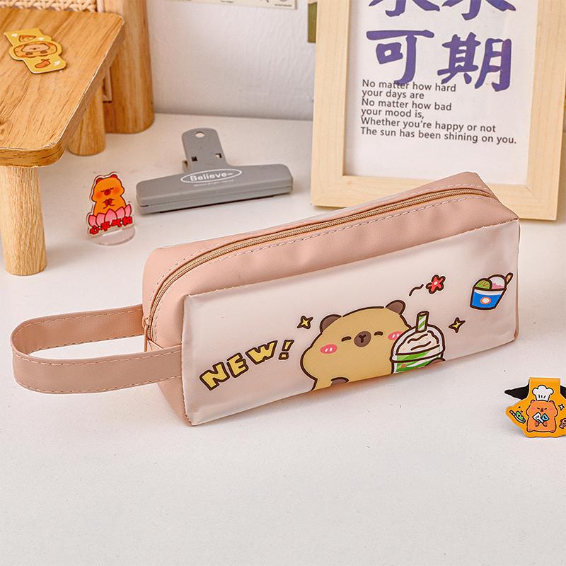 Simple Kawaii Pen Bag Cartoon Cute Capybara Pencil Case Portable Stationery Bag Large Capacity Waterproof Pencil Case Gifts