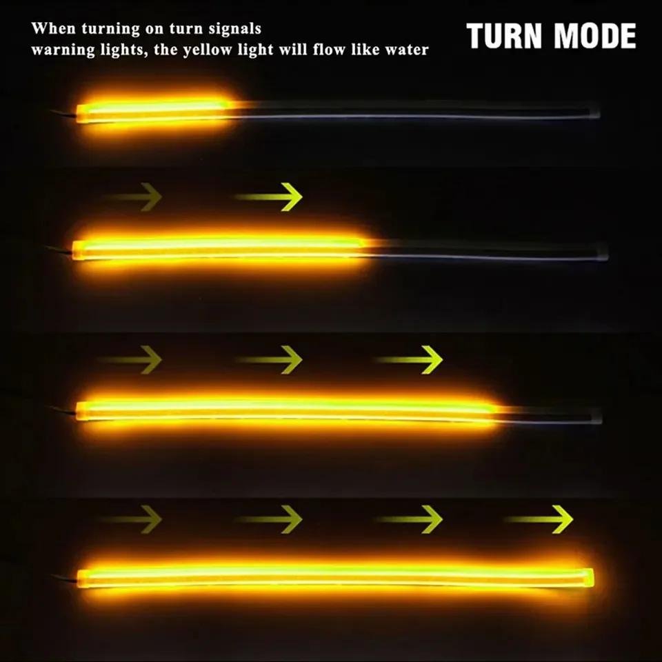 2pcs 12V RGB Car Led Strip Lights Flowing Turn Signal Lamp App Control Flexible Decorative Strip Waterproof DRL Day Running Lamp