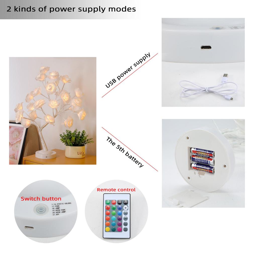 RGB Rose LED Tree Lamp with Remote, 16 Colors - Perfect Valentine's Day Gift!