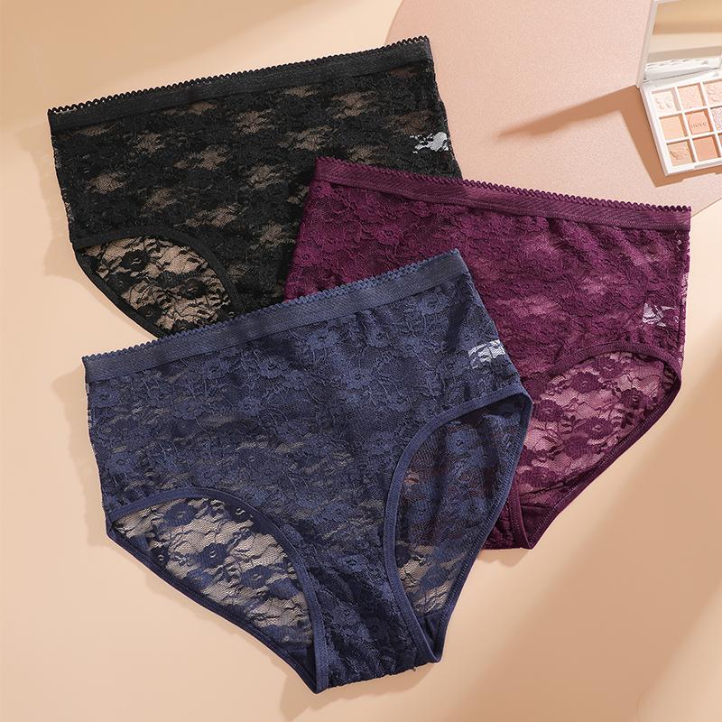3ks/Sada Dámské krajkové kalhotky Vysoký pas Sexy spodní prádlo Průhledné dámské kalhotky Přiléhavé Plus Size kalhotky S-XXL