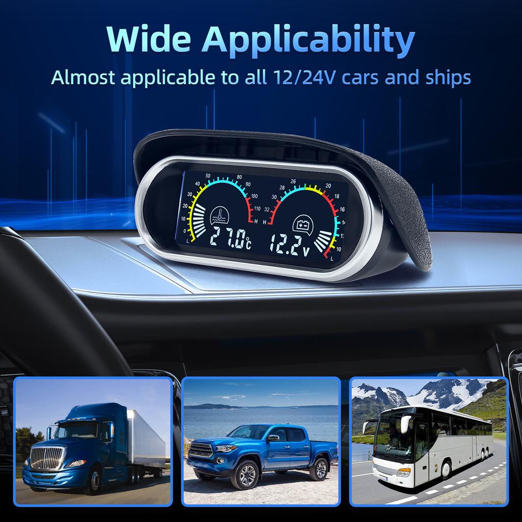 2 In 1 Water Temp Gauge Voltmeter With 1/8 NPT Temperature Sensor With Adapter (Option) Volt Voltage Meter For Car Truck 12V 24V