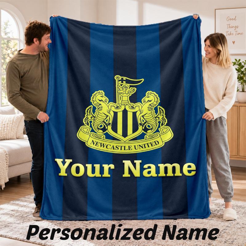 Custom Name Newcastle United Flannel Throw Blanket Personalized Text Soft Blanket Bed Sofa Gift