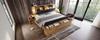 Double Bed 160 x 200 cm Wooden Foldable Headboard Made of Linen Two Nightstands Bench with Storage USB Reading Lamps Slats Oak Color without Mattress