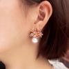 Light Luxury Temperament Short Lily Pearl Earrings Elegant Zircon Inlaid Flower Earrings Earrings