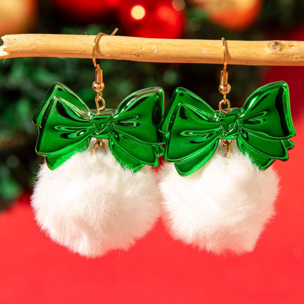 Bow Hairball Earrings, Fashionable Sweet Christmas Earrings Gift