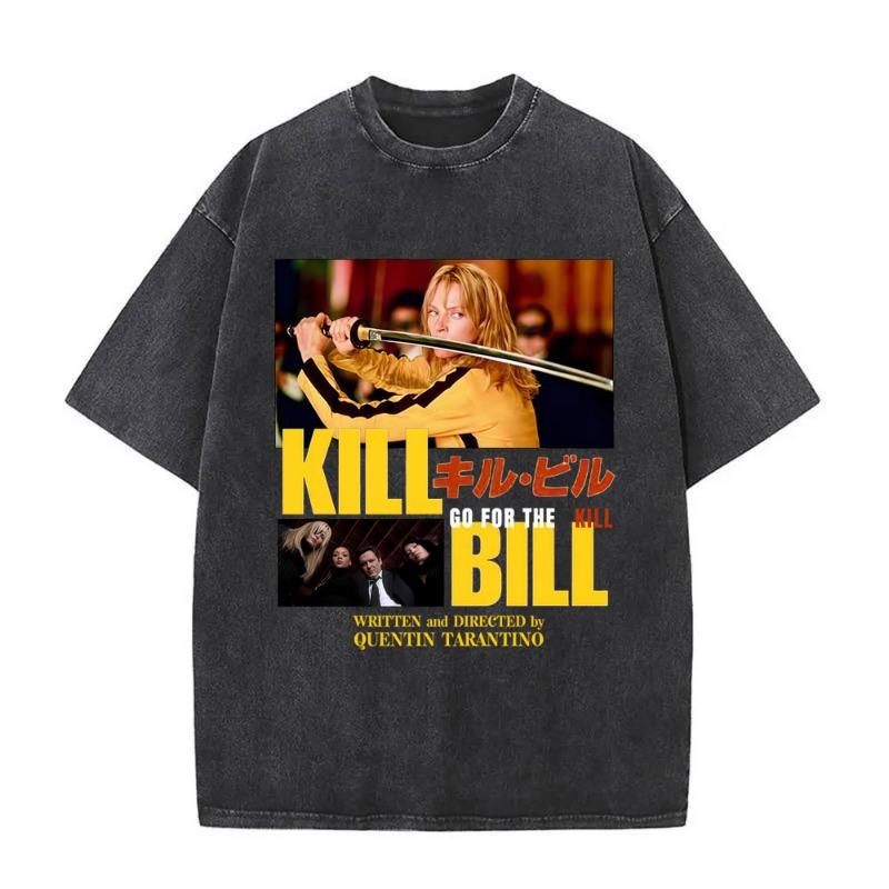 Washed Vintage T-shirt Kill Bill Movies Tshirt Women Fashion Oversized Streetwear Male Casual Cotton Short Sleeve T Shirts