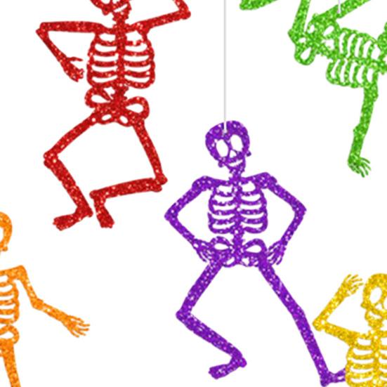 8 Pcs Colorful Hanging Skeleton Decoration Glitter Paper Skeleton Bunting