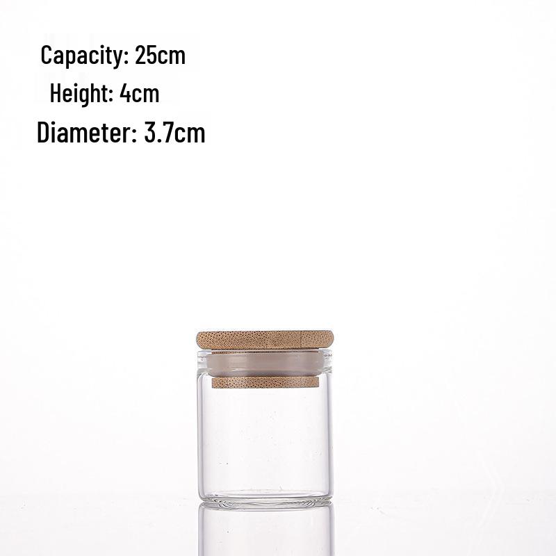 Agarwood Bamboo Lid Glass Display Bottle for Tea and Spices, 37mm Straight Opening.