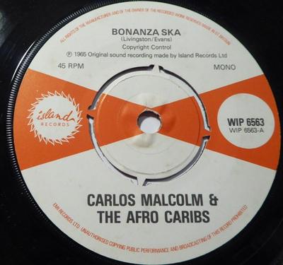 7-tums skiva CARLOS MALCOLM THE AFRO CARIBS Bonanza Ska Get Up Edina Beardm WIP6563 Island Records 1979 UK Reggae Ska Dub Begagnad