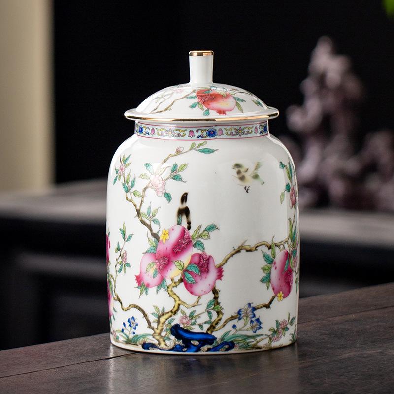 Enamel Colored White Porcelain Tea Jar Home Sealed Moisture-proof Coffee Candy Storage Jar 500g Pu Erh Tie Guan Yin Storage Jar