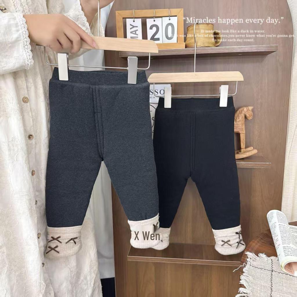 Girls' Winter Lace-Trim Cotton Base Layer Pants: Stylish, Comfortable, Kindergarten-Ready