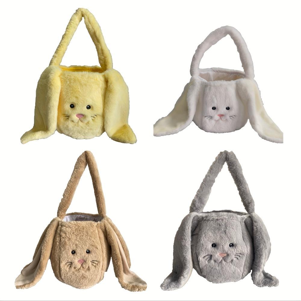 Plush Easter Bunny Basket for Kids Boys Girls Rabbit with Long Plush Ear Egg Hunting Bags Tote Bags for Home Decorations Candy