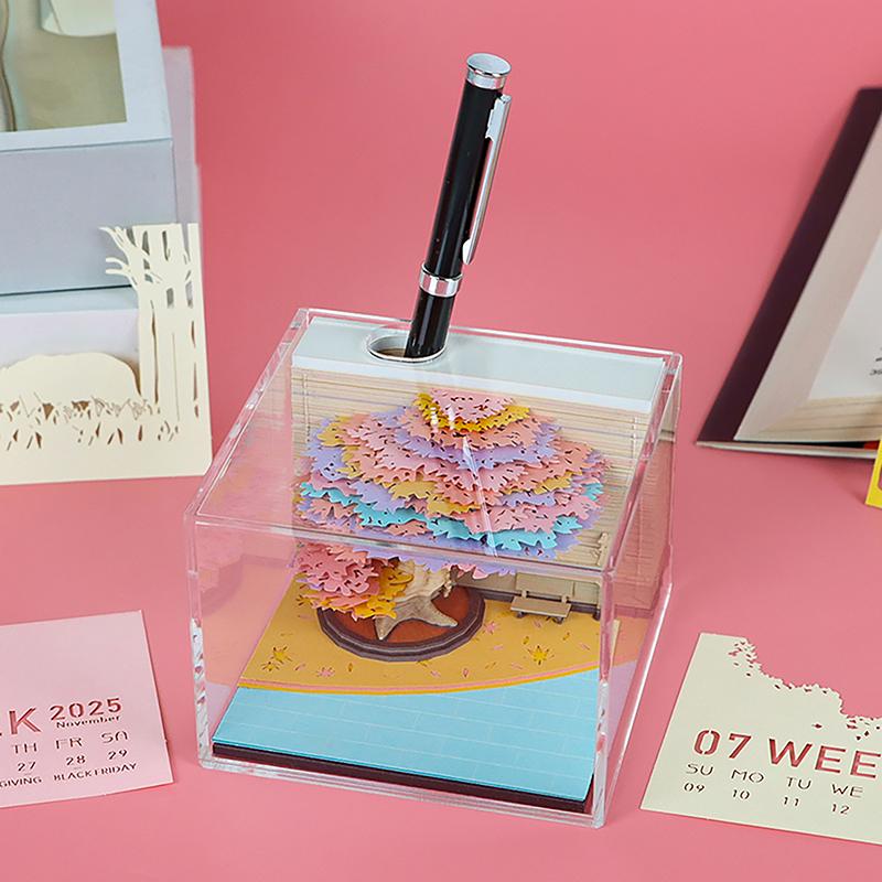 Časový kalendář 2026 Stolní kalendář s LED světlem 3D odtrhávací kalendář Papírové řezbářské umění Poznámkový blok Dárek Vánoce