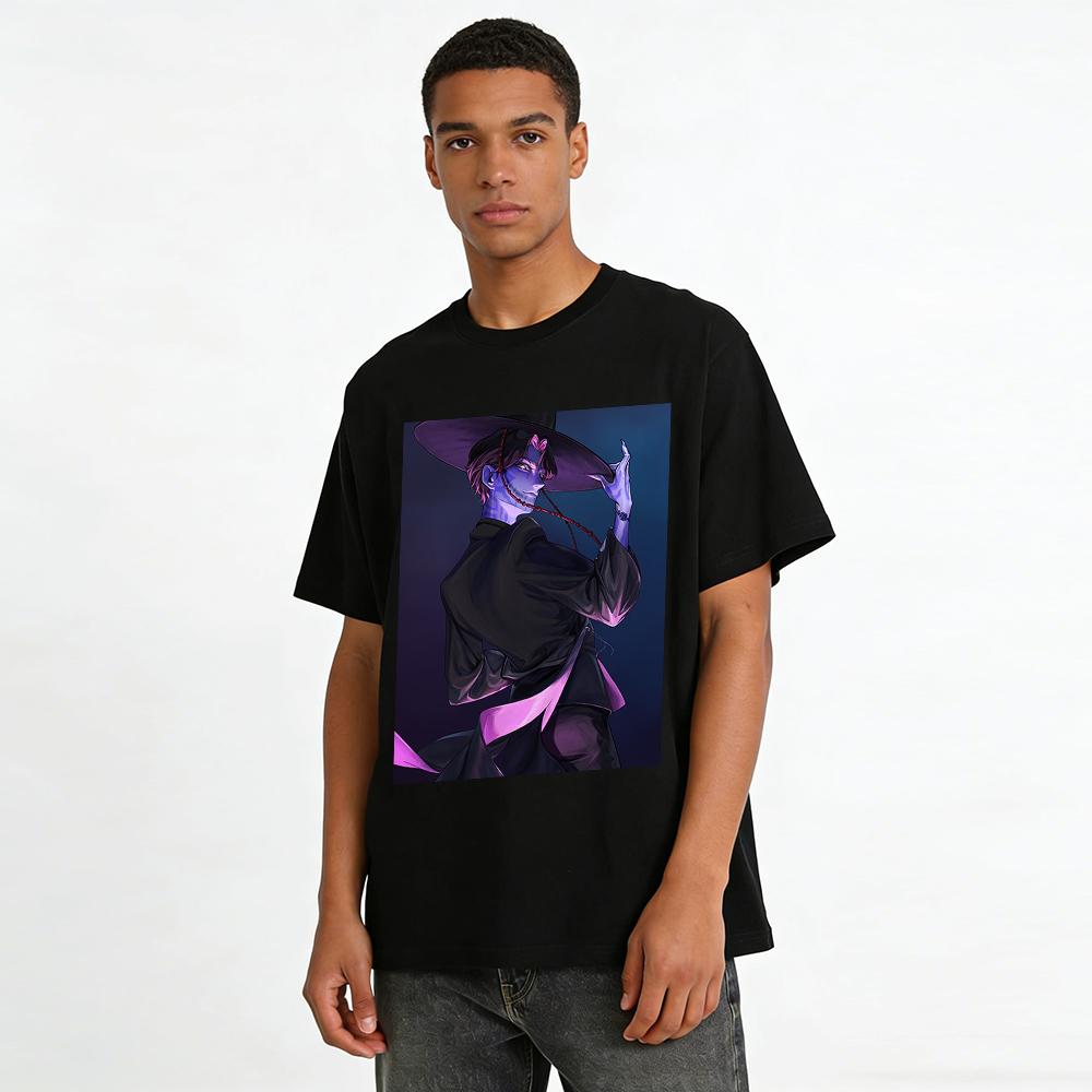 Dark Purple Chinese Swordsman Print Long Sleeve Top Niche Anime Style Loose Casual T-Shirt Pure Cotton T-shirt