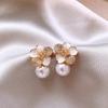 Luxury Micro Zircon White Camellia Pearl Earrings for Women Elegant Imitation Pearl Flower Earring Girl Party Wedding Jewelry