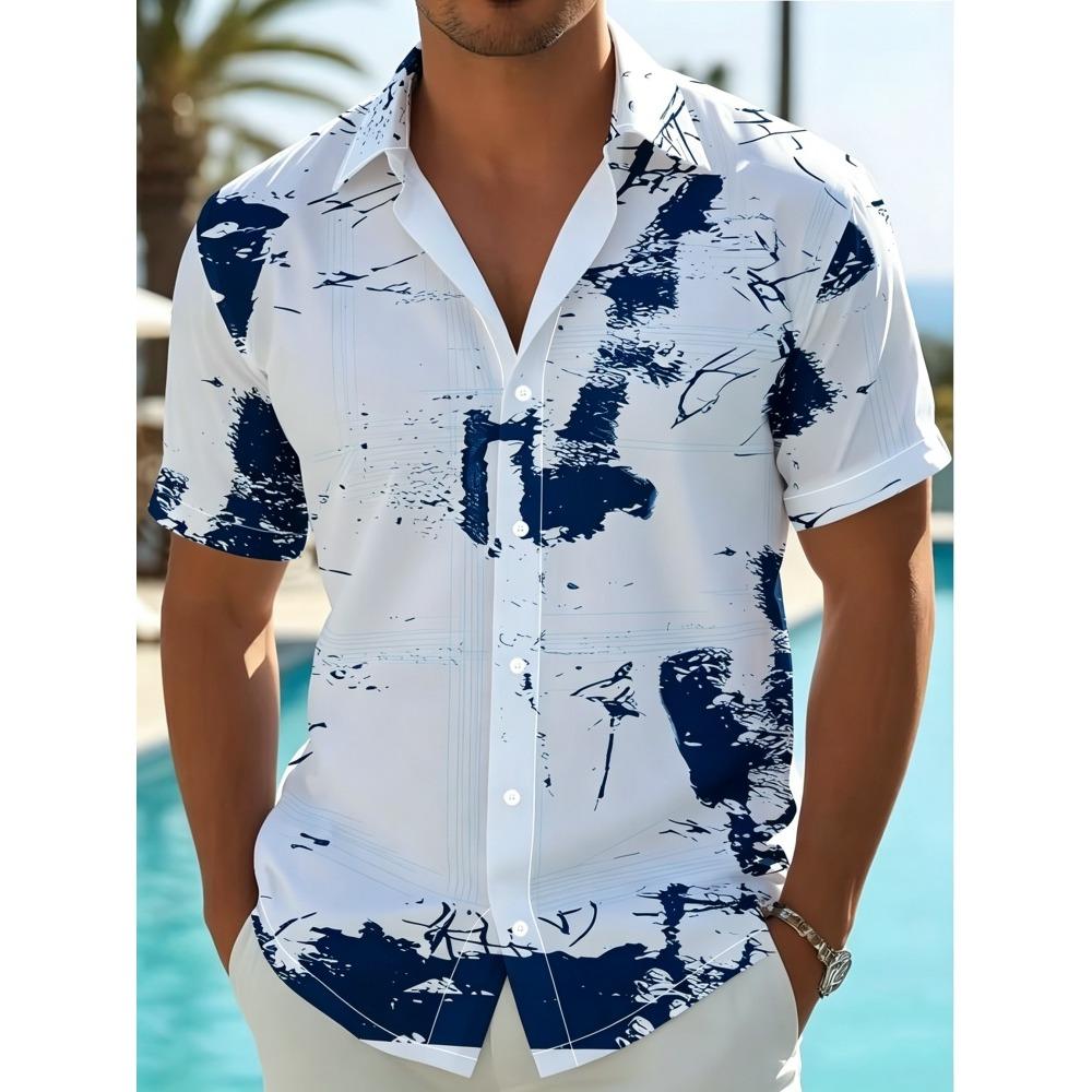 Men's Nightclub Style Colorful Splash Ink Casual Flower Shirt Trendy Laser Shattered Holiday Party Short Sleeve Shirt