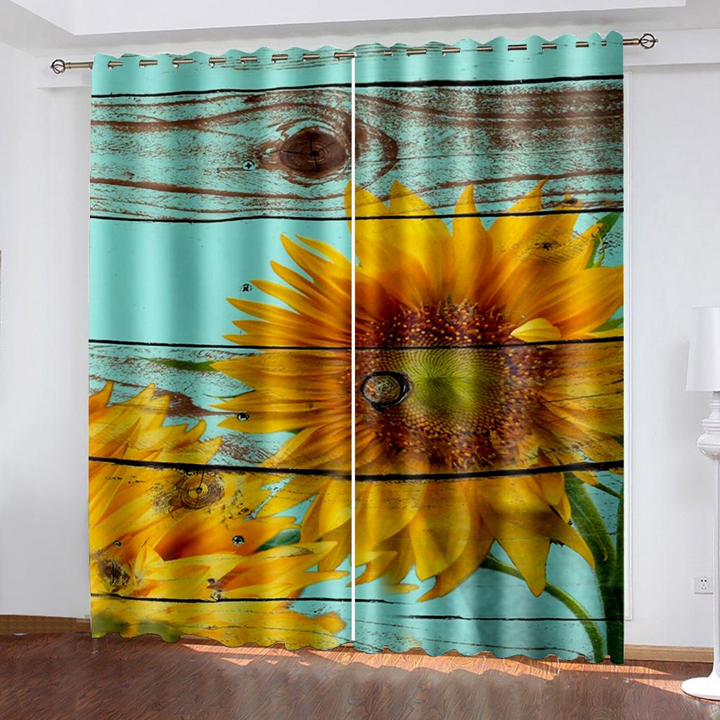 Gewebte Vorhänge mit Blumen- und Pflanzendruck, Verdunkelungsvorhänge für das Schlafzimmer, zwei separate Vorhänge links und rechts