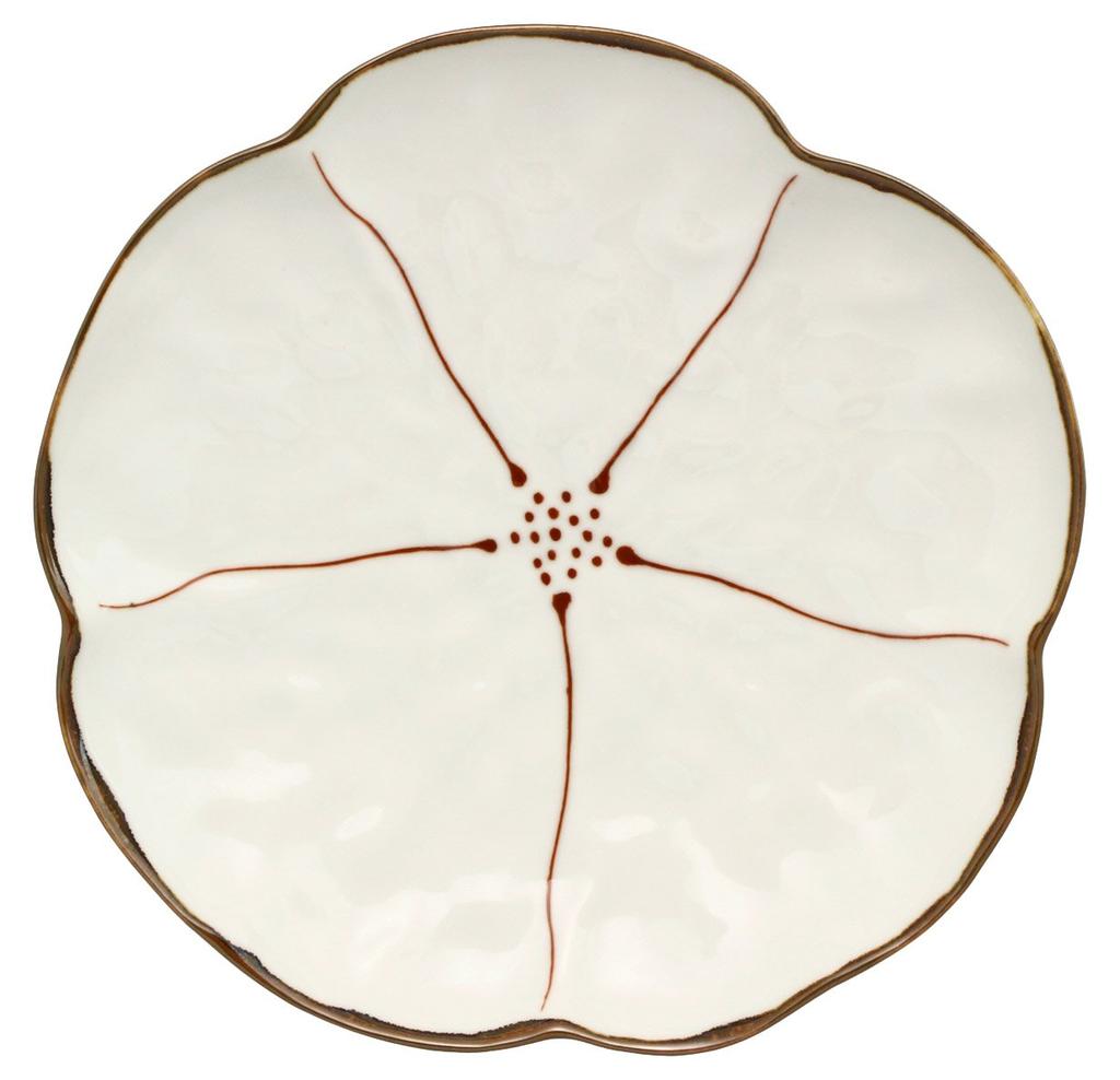 Kyoritsu Pottery White Plate, 18.8cm, Hasami-yaki Yukigama Flower Love Japanese Plate, Vermilion, 25813