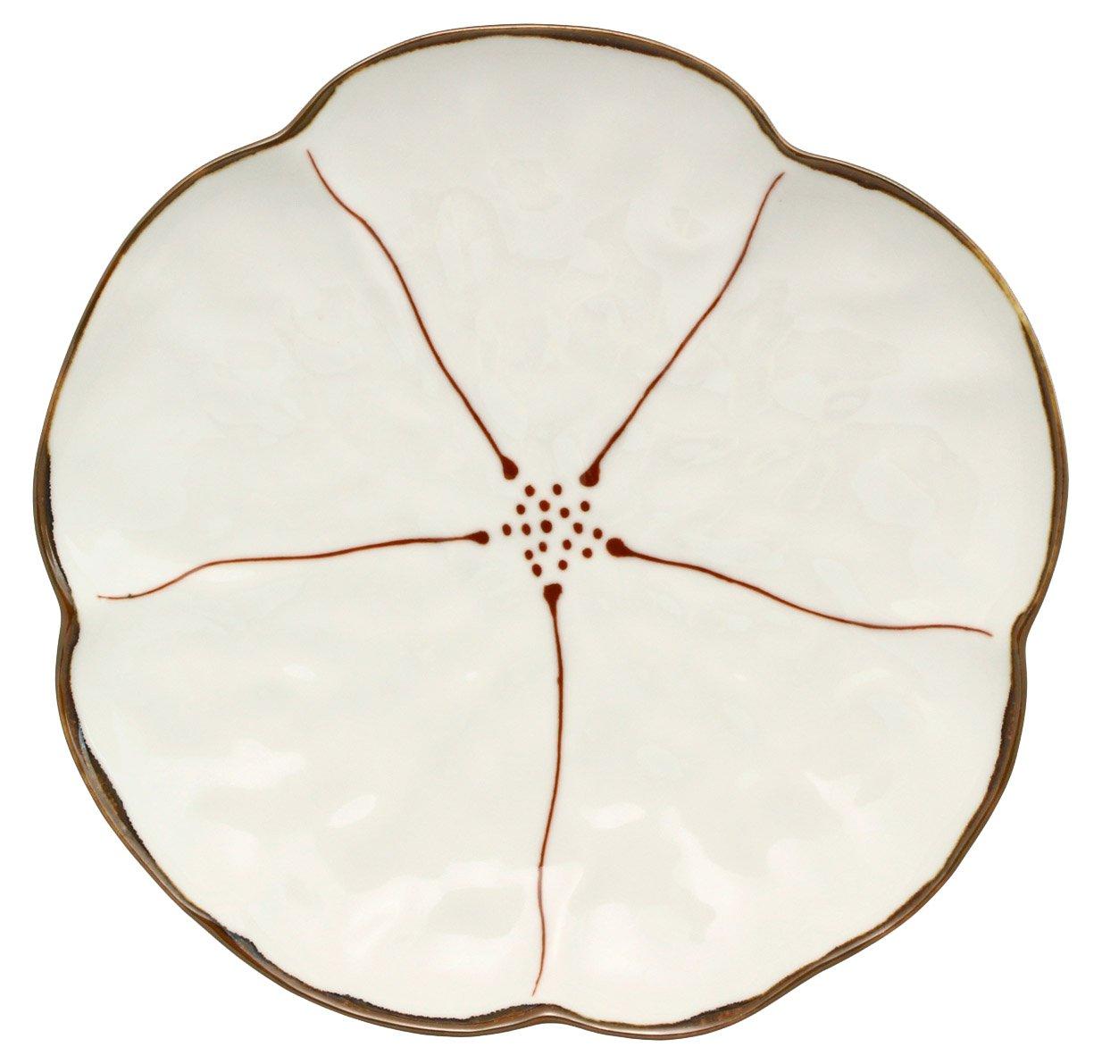 

Kyoritsu Pottery White Plate, 18.8cm, Hasami-yaki Yukigama Flower Love Japanese Plate, Vermilion, 25813