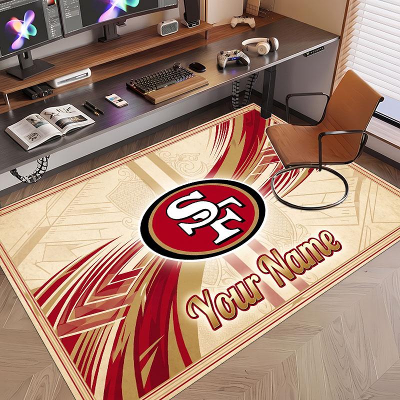 Benutzerdefinierter Teppich San Francisco 49ers Muster Druck Name Text Weicher Rutschfester Bodenbelag für Heim-Innenraumdekoration