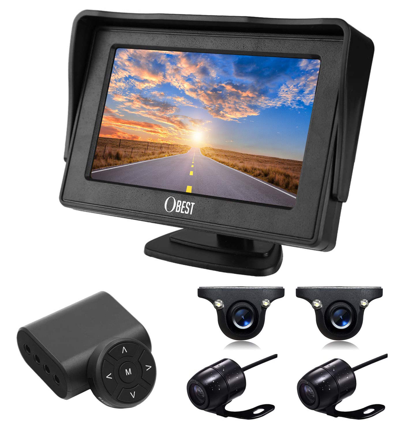 

OBEST Монитор с камерой Водонепроницаемая Светочувствительная Камера заднего вида Ночная камера Непростая установка Монитор 4 На приборную панель Одна кнопка Передняя/Правая/Левая